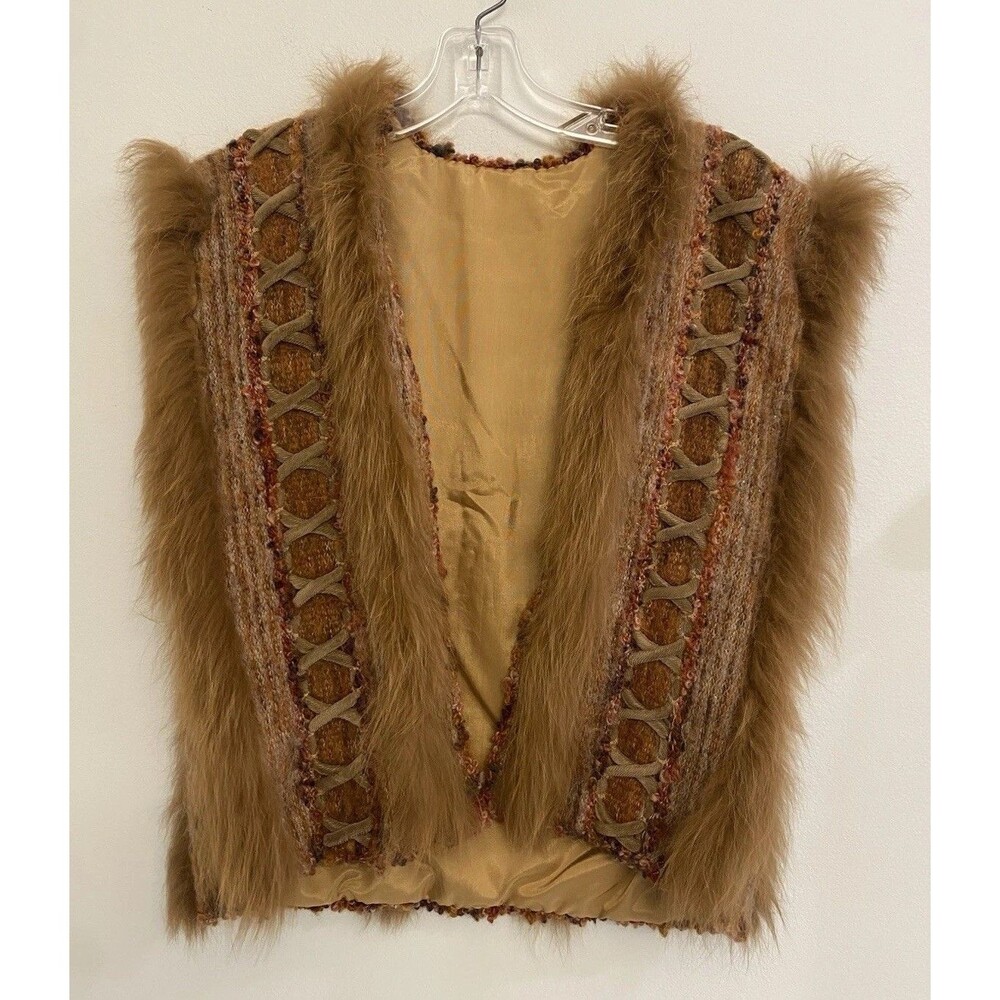 Vintage Handmade Wool & Fox Fur Vest One Size Mohair Lined Woven OOAK Bespoke